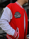 Weave Wardrobe - Unisex West Coast Classics  Red & White Varsity Jacket
