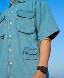 Weave Wardrobe - Oversized Light Blue Denim Boxy Shirt Men | El Denim Vol. 1: Highway | Weave Wardrobe