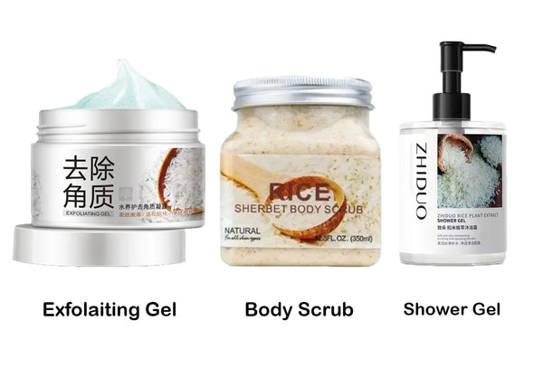 BIOAQUA - Pack Of 3 Rice Face & Body Whitening Moisturizing Skin Care Series (Rice Face Gel - Rice Body Scrub - Rice Shower Gel)