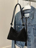 Shein - Lightweight,Business Casual Black Hobo Bag Studded Decor With Zipper For Teen Girls Women College Students