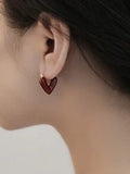 Shein - 1 Pair Elegant And Delicate Heart Stud Earrings, Suitable For Daily Wear