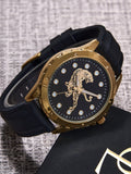 Shein - 1Pc Men'S Black Silicone Strap Fashionable Quartz Wristwatch