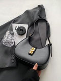 Shein - 1PC black buckle single shoulder bag underarm crescent bag with long shoulder strap zipper crossbody bag crescent bag PU material