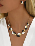 Shein - 1 Set Of Bohemian  Patchwork Leaf And Sequin Necklace And Earrings Set