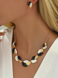 Shein - 1 Set Of Bohemian  Patchwork Leaf And Sequin Necklace And Earrings Set