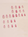 Shein - 24 Pieces Of Almond Type French Simple Everything Temperament Girl Cat Eye Flower Nail Nail In V Nail Specially Designed For Girls And College Students Reusable