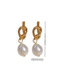 Shein - 1 Pair Knotted Faux Pearl Dangle Earrings,Vintage And Elegant Knot Shaped Ear Studs