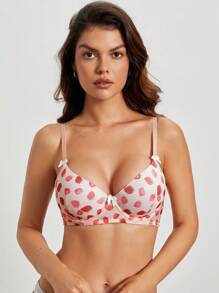 Shein - Ladies' Strawberry Printed Underwear With Bow Decoration