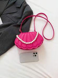 Shein - 1pc Stitched Pearl Chain PU Portable Fashion Flip Handbag