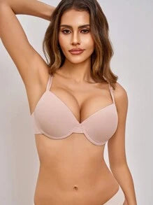 Shein - Women's Solid Color Simple Design Bra With Underwire, 1pc