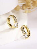 Shein - 1 Pair Of S925 Sterling Silver Earrings, Small And Exquisite Gold-Colored Diamond-Studded Earrings