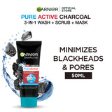 Garnier- Skin Active 3-in-1 Charcoal Blackhead Face Wash Mask Scrub, 50ml