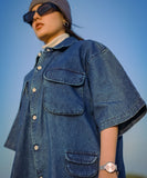 Weave Wardrobe - Oversized Dark Blue Denim Boxy Shirt Unisex | El Denim Vol. 1: Highway | Weave Wardrobe