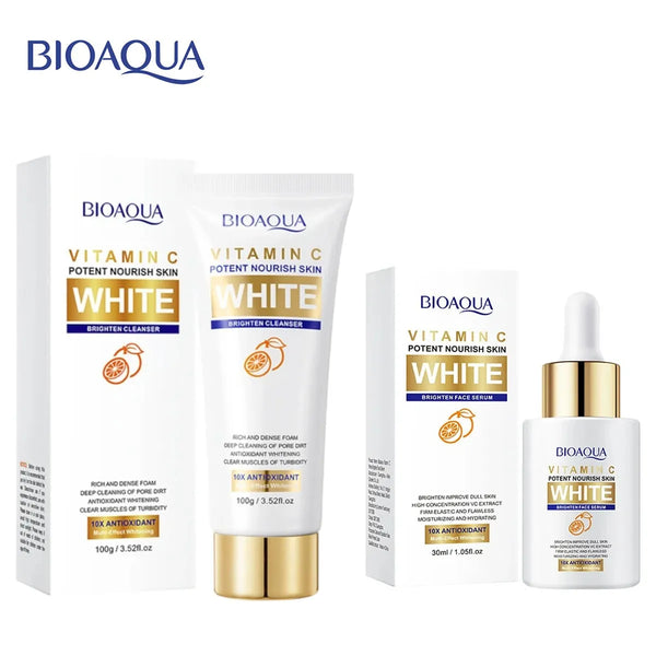 BIOAQUA - Pack 2 Vitamin C White Brighten Face Serum and Vitamin C Glowing Brighten Cleanser Oil Control DeepCleansing