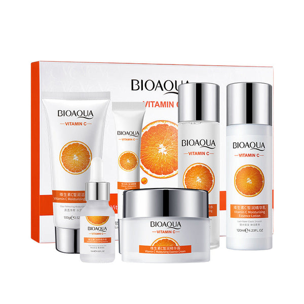 Bioaqua - 6 Pcs Vitamin C Skin Care Set Moisturizing Anti-aging Face Cream Serum Facial Cleanser Skin Care Gift Set Bqy97168