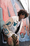 Weave Wardrobe - Vintage Varsity: Off-White & Beige Unisex Varsity Jacket