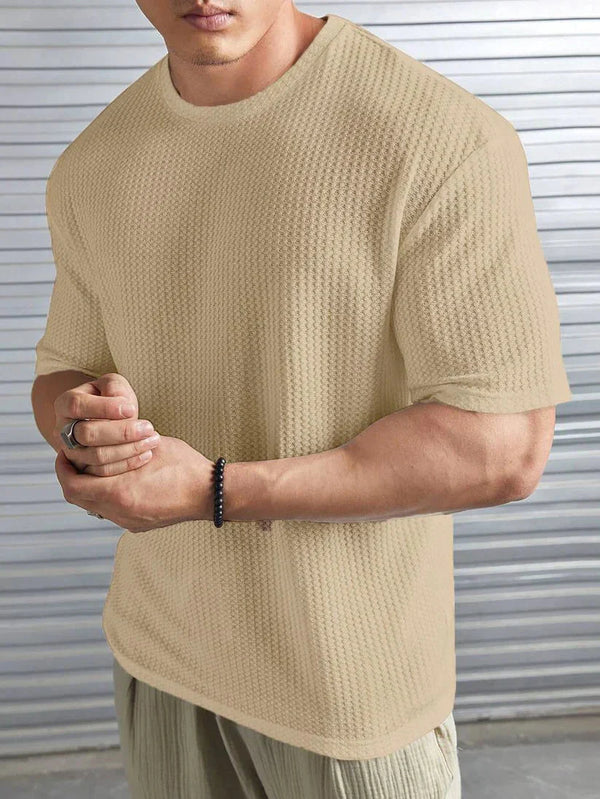 VYBE - Oversized Waffle Knit Tee For Men - Biege