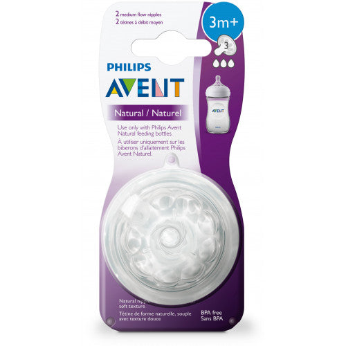 PHILIPS AVENT - AVENT Natural Medium Flow Teats Pack Of 2 3m+ SCF043/27