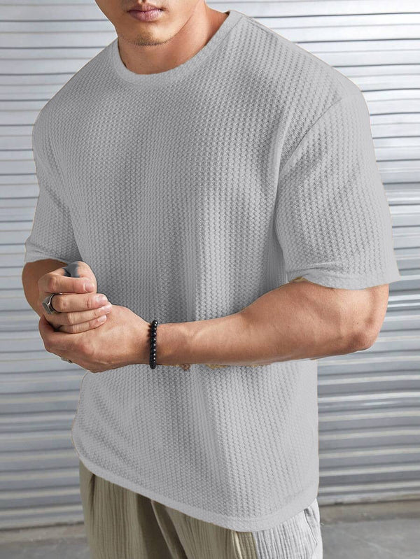 VYBE - Oversized Waffle Knit Tee For Men - Grey