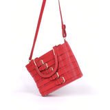 Shein Dual color Belt style  handbag with large capacity and double handle-Red