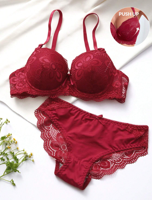 Shein Floral Lace Underwire Lingerie Set