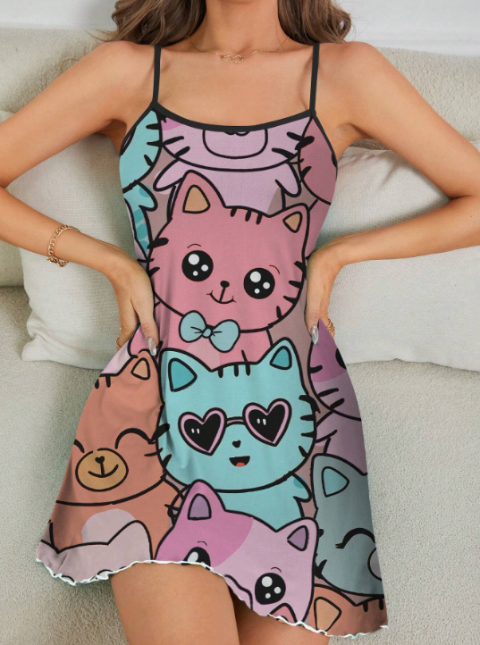 Shein - Women's Cartoon Printed Strap Sleep Dress