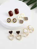 Shein - 10pcs Ladies' Faux Pearl Oil Drip Heart-shaped Earrings