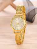 Shein - 1pc Women Gold Zinc Alloy Strap Fashionable Round Dial Quartz Watch, For Daily Life