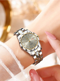Shein - Luxury Women's Watch With Rhinestones, Quartz Movement, Waterproof, Stainless Steel Strap & Date Display