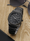 Shein - 1pc Black Stainless Steel Strap Business Glow In The Dark Waterproof Calendar Polygon Dial Quartz Watch