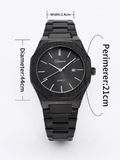 Shein - 1pc Black Stainless Steel Strap Business Glow In The Dark Waterproof Calendar Polygon Dial Quartz Watch