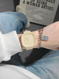 Shein - 1pc Women Yellow PU Polyurethane Strap Casual Square Dial Quartz Watch & 1pc Bracelet,