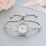 Shein - Cute Fashionable Women's Bracelet Watch - Deluxe Round Dial With Rhinestone & Water Pattern, Alloy Band & Quartz Movement