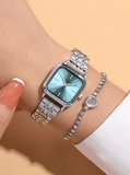 Shein - 1pc Minimalist Square Pointer Quartz Watch & 1pc Bracelet
