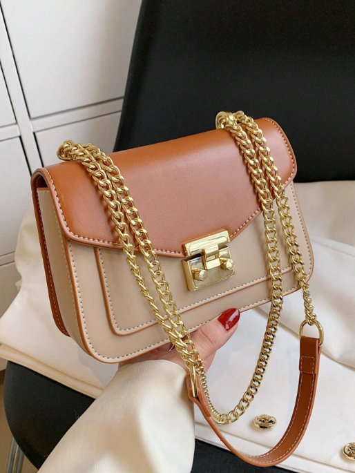 Shein - Mini Push Lock Chain Decor Flap Square Bag Shoulder Bag