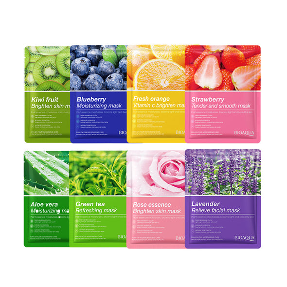 Bioaqua - 5Pcs Moisturizing Face Sheet Mask Improving Dryness blueberry , Strawberry , Orange , Rose , Lavender Sheet Mask