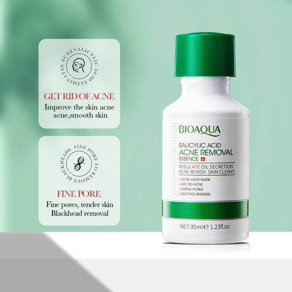 BIOAQUA - Salicylic Acid Acne Removal Serum Control Oil Moisturizing Shrink Pores Skin Care Remove Dark Spots Acne Smooth Brighten Serum 35ml BQY49112