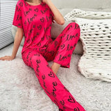 VYBE -  Shocking Pink Love Printed PJ Suit