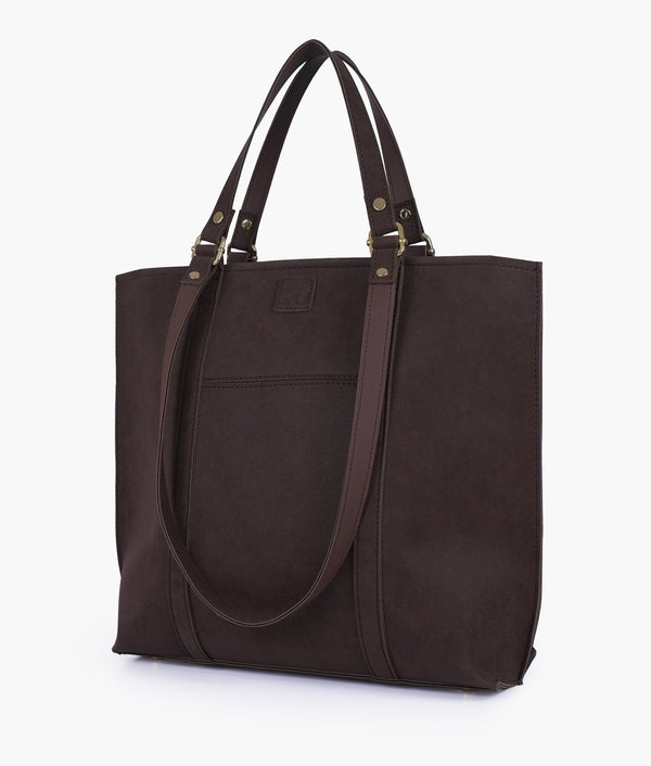 RTW - Dark Brown Mocha Suede Double-Handle Tote