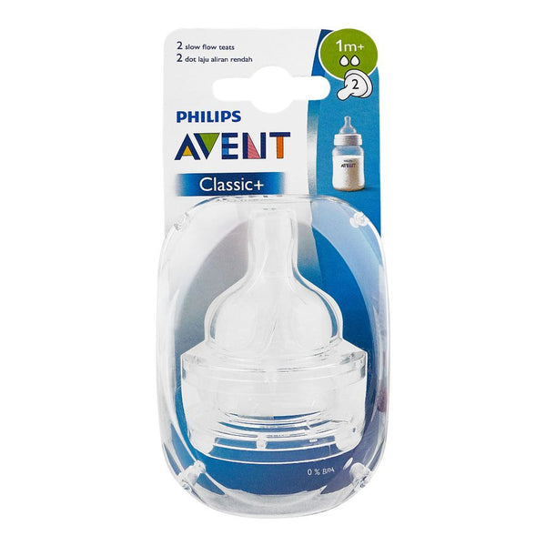 PHILIPS Classic+ Slow Flow Teats Pack Of 2 1m+ SCF042/27