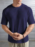 VYBE - Oversized Waffle Knit Tee For Men - Navy Blue