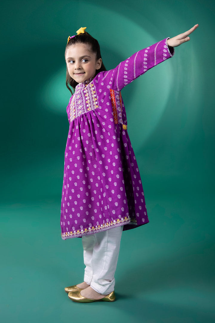 Kids Pink Printed Khaddar Shirt 000002291GK5