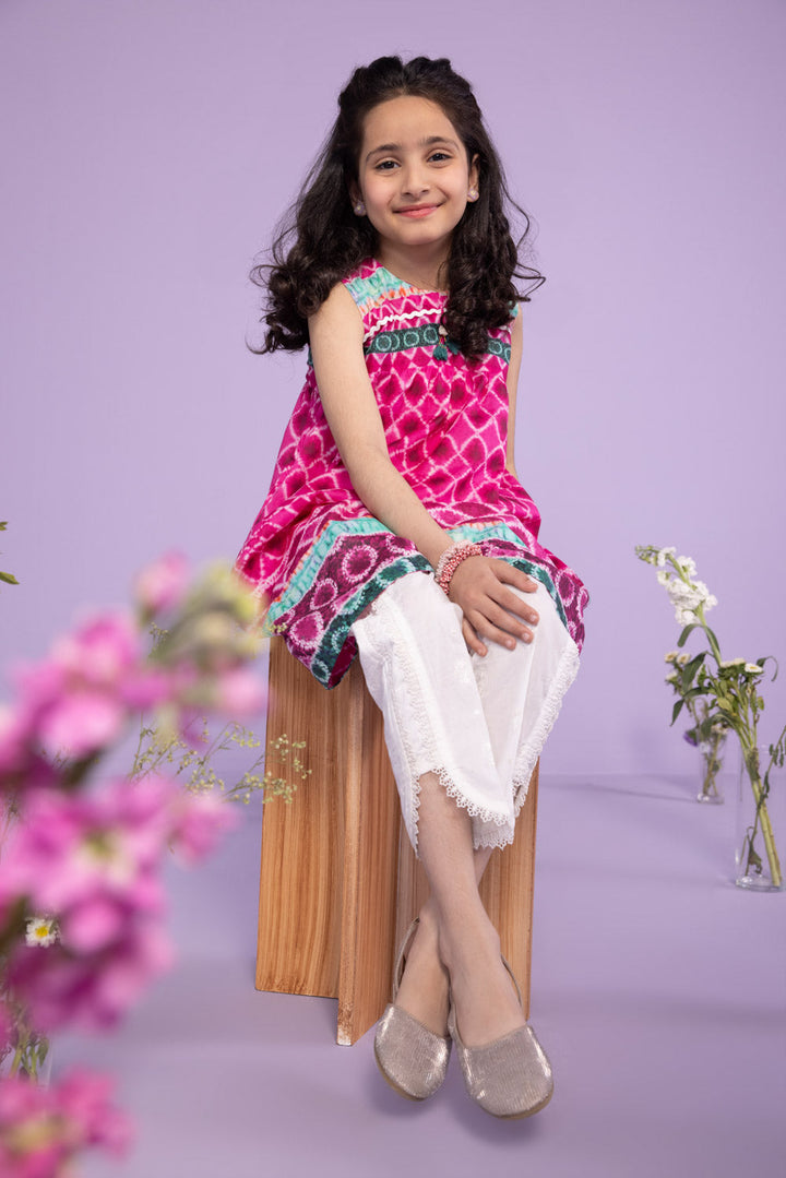 Plum Printed Lawn Kurta Kids East