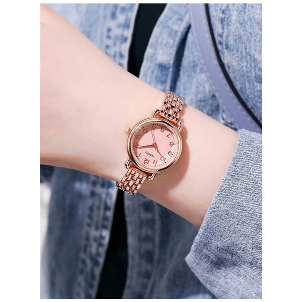 Shein- Minimalist Round Pointer Quartz Watch- Pink Round