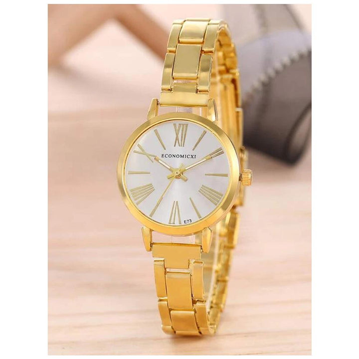 Shein- Round Pointer Quartz Watch- Gold