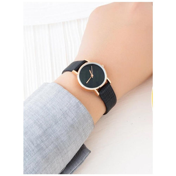 Shein- Round Pointer Quartz Watch- Black Belt