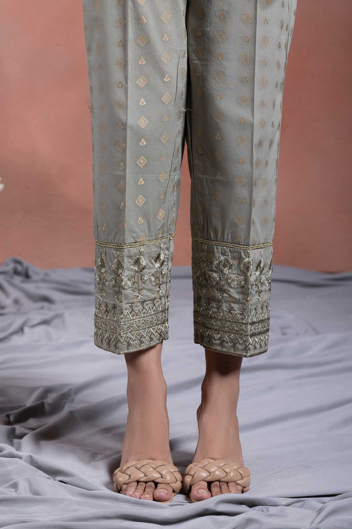 Sapphire-Embroidered Jacquard Pants