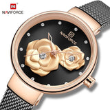 Naviforce- Luxury Creative Design Mesh Steel Band Wrist Watch With Brand Box - NF5013 Rose Black Gold