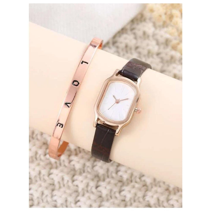 Shein- 1pc Oval Pointer Quartz Watch & 1pc Bracelet