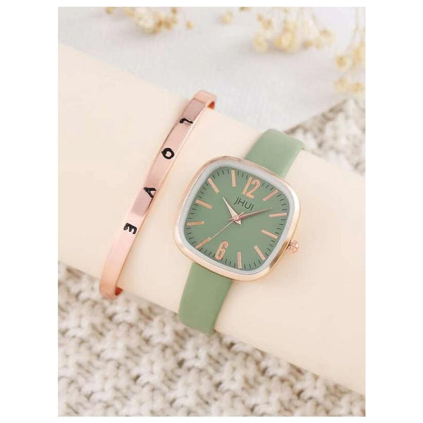 Shein- 1pc Minimalist Square Pointer Quartz Watch & 1pc Bracelet